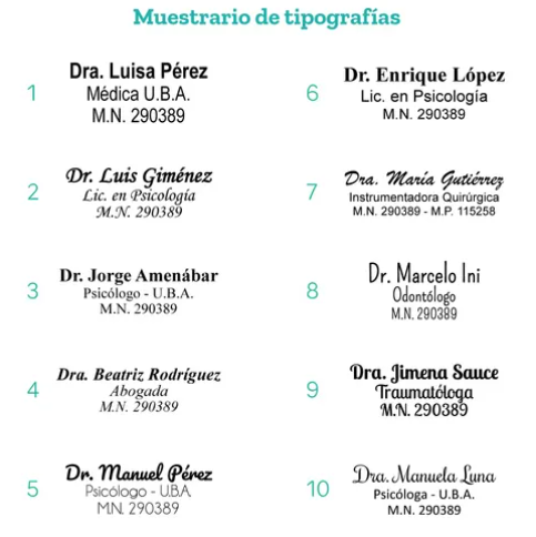 Muestrario de Sellos personalizados para abogados, contadores, medicos